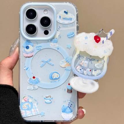 磁吸支架适用小米15/13U治愈系蓝色冰淇淋K80+手机壳红米Turbo3国际版k70/60/note12t/civi4pro软套poco女50e