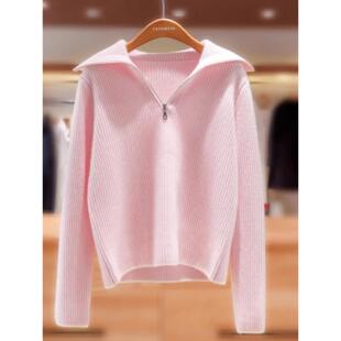 24刘雯同款100%羊绒衫女半拉链翻领宽松慵懒加厚山羊绒套头毛衣女