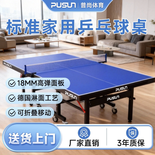 普尚PUSUN乒乓球桌家用可折叠移动室内标准尺寸家庭带轮兵乓球台