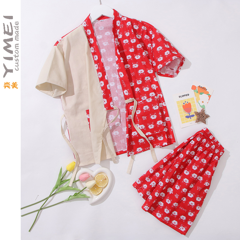 多款可爱儿童高档汗蒸服V领开衫汤泉洗浴桑拿服男童女童水洗贡棉