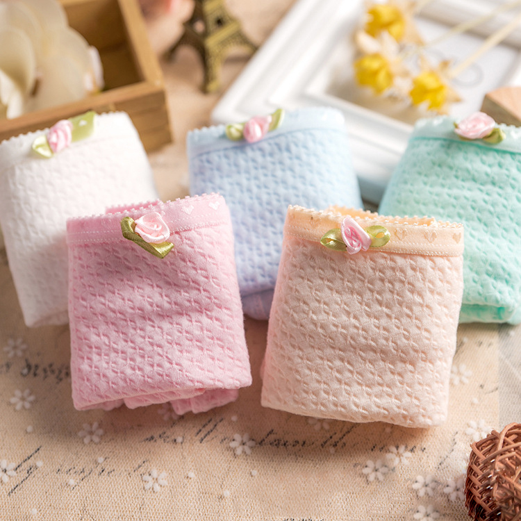 Real price ~ 5 Japanese sweet girl bubble cotton bow pure cotton middle waist student briefs