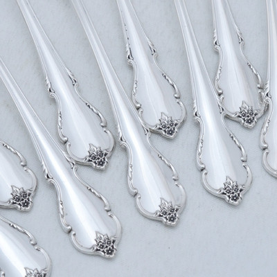 美国银餐具 Rogers纯银色拉叉一把 1954年Breton Rose款