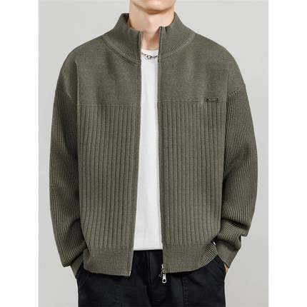 立领开衫外套男士秋冬季2025新款加厚款外穿宽松休闲毛衣潮1215u