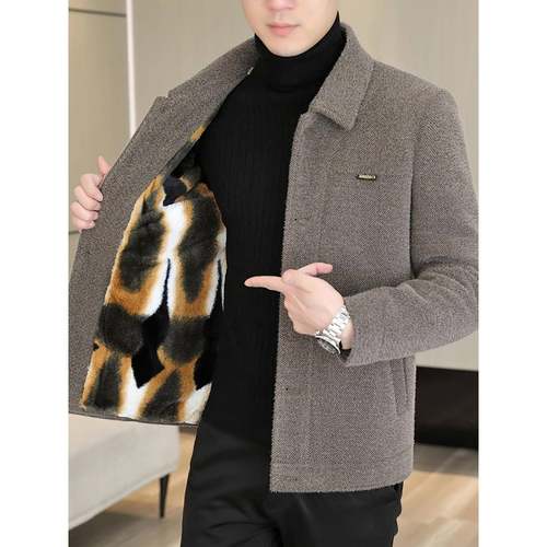 秋冬季加绒加厚夹克男高品质保暖短款风衣休闲毛呢大衣外套1218e