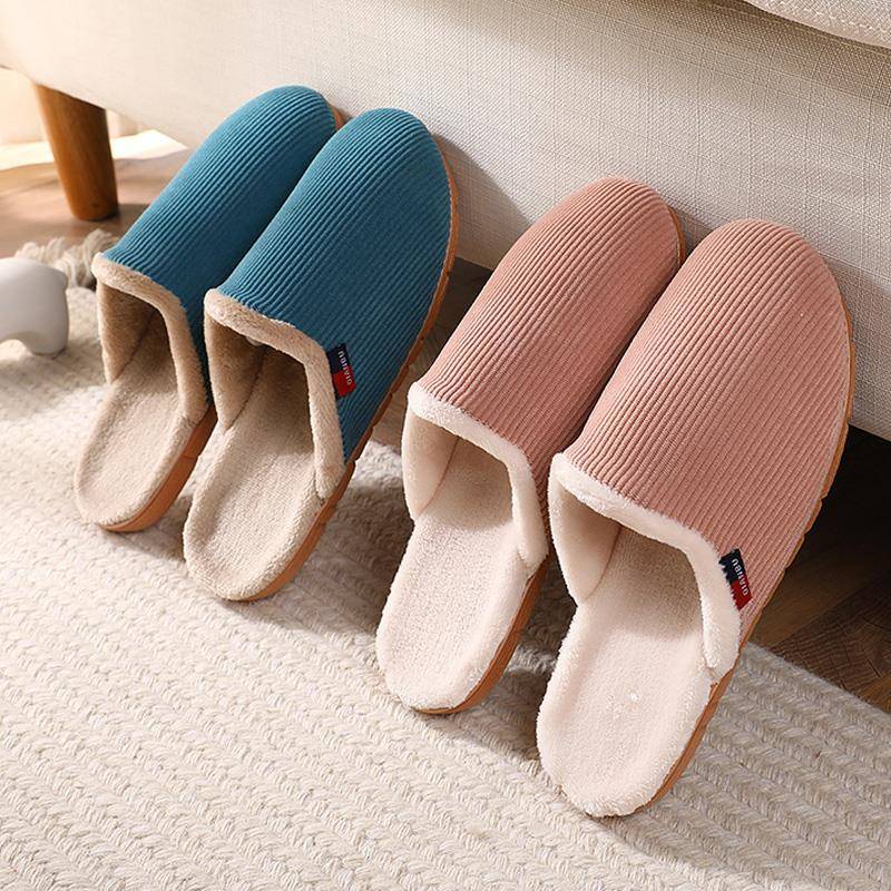 灯芯绒拖鞋家居家用女秋冬季厚底室内保暖防滑情侣宿舍鞋男1119h