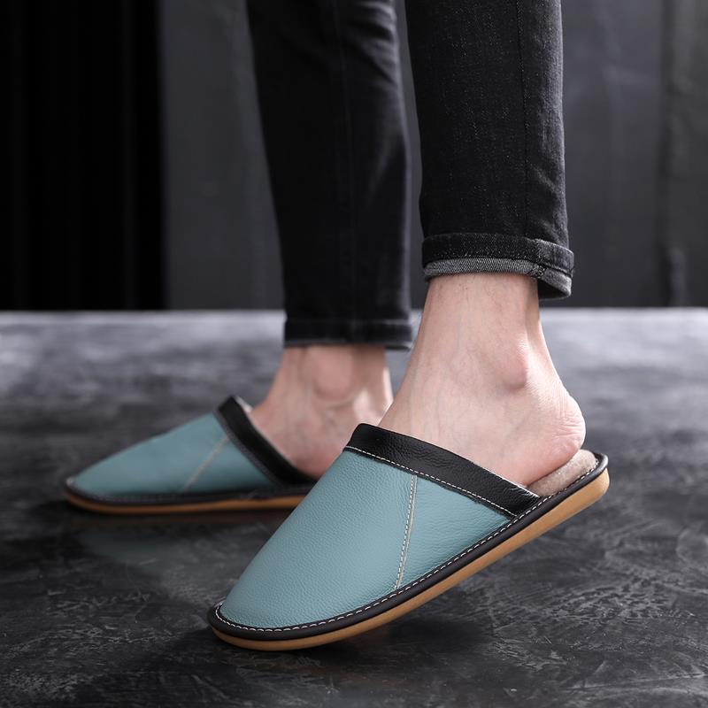 皮面棉拖鞋女室内女毛绒加厚保暖居家用防滑情侣拖鞋冬季男1128e