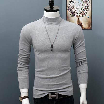 男士中高领打底衫长袖t恤秋冬季大尺码修身纯色厚款保暖秋衣1220e