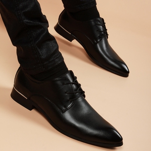 时尚 商务正装 青年尖头系带内增高6cm高端 男韩版 秋冬皮鞋