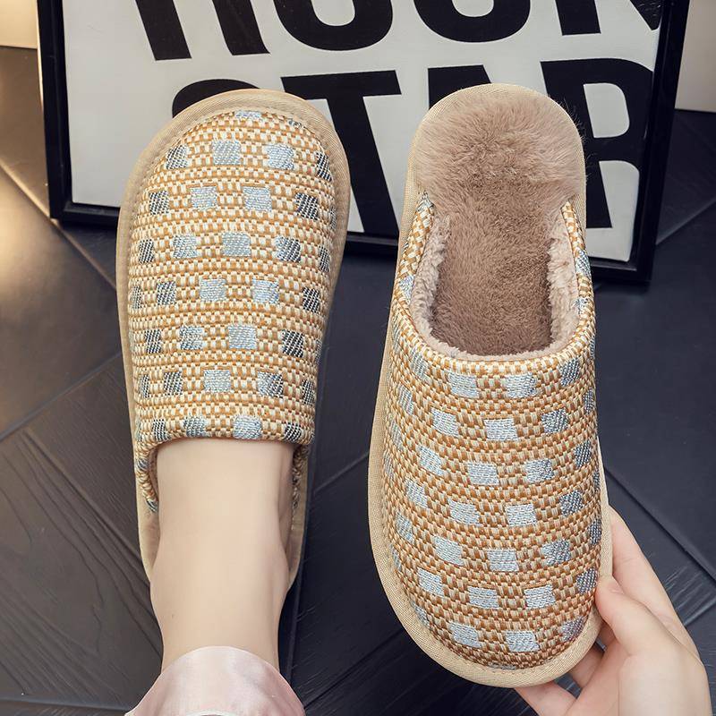 秋冬季男女布拖鞋居家室内保暖家用毛毛防滑棉拖鞋月子鞋男1019u