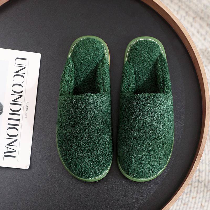 秋冬季毛毛绒保暖棉拖鞋男女士居家卧室地板防滑软底静音月1019u