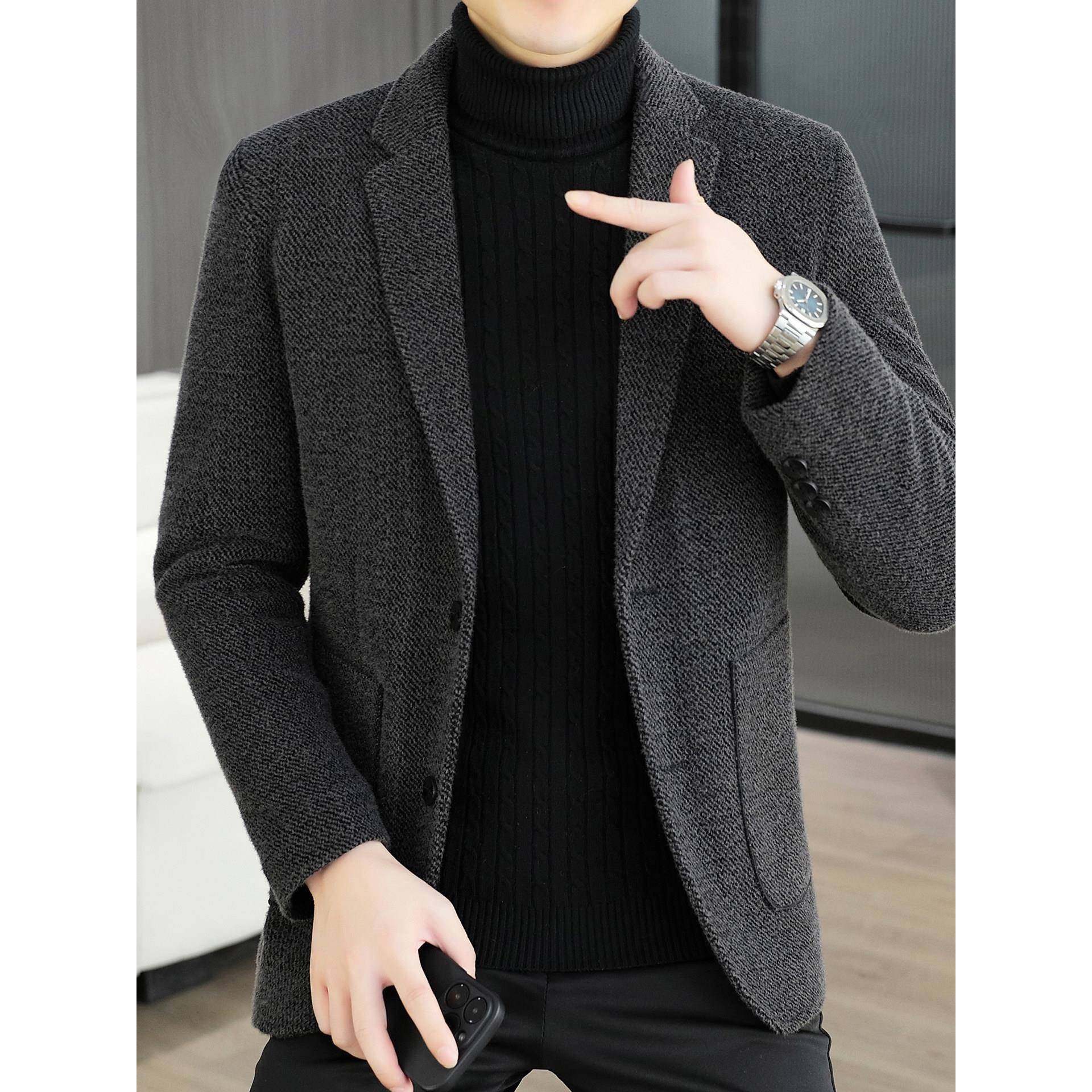 高端毛呢西装外套男士2025新款秋冬季加绒加厚保暖呢子短款1222e