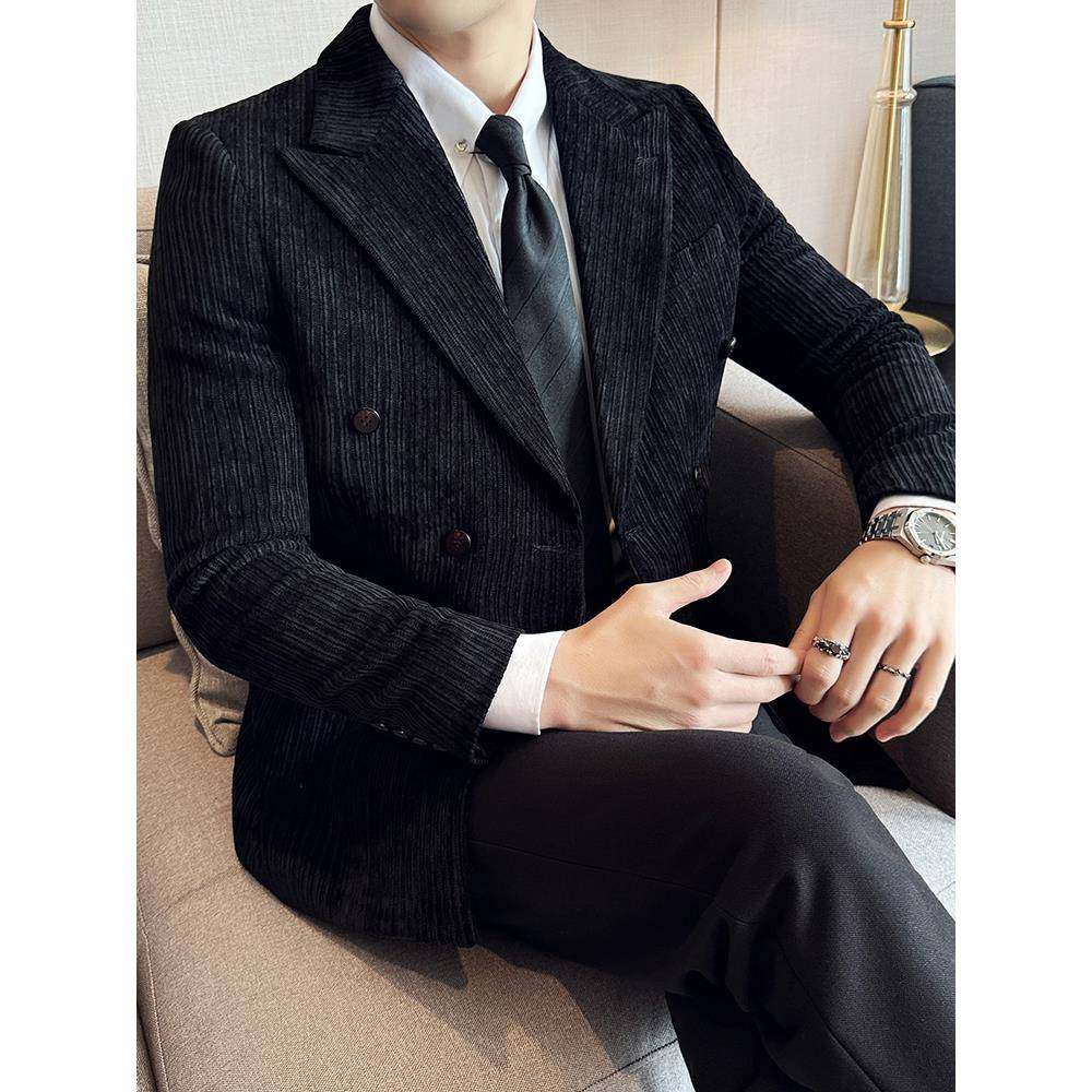秋冬季新款男士双排扣西装外套2025商务休闲高端修身时尚西1212n