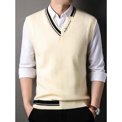 秋休闲背心男V领针织衫针织衫背心中年帅气学院风无袖背心1215u
