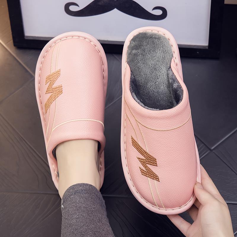 刺绣拖鞋加绒保暖男女情侣秋冬季居家室内防滑静音厚底1119h