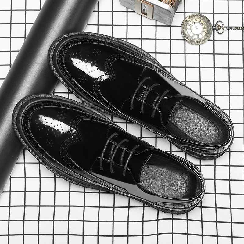 男鞋2025春季休闲百搭韩版潮流亮皮厚底内增高黑色新款0131x,流行男鞋,休闲皮鞋,淘宝优惠券,粉丝福利购,淘宝优惠卷