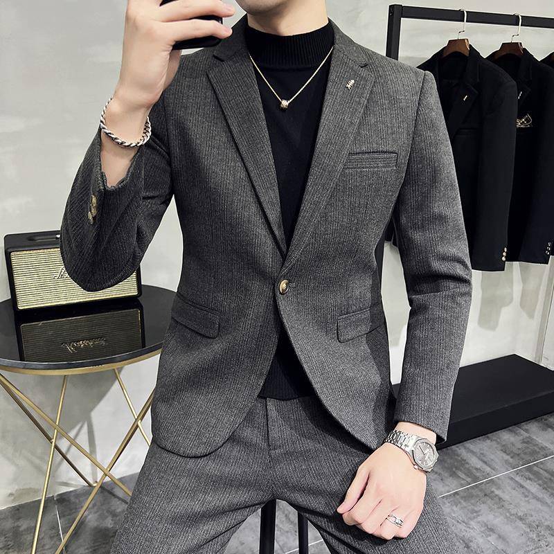 毛呢西装外套男士秋冬2025新款英伦雅痞男装商务休闲呢子西1115h