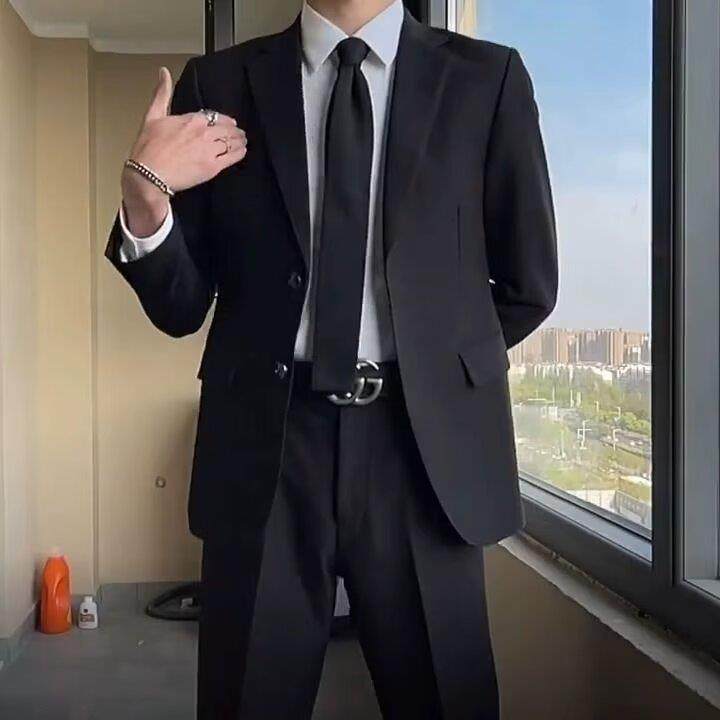 秋冬季新款港风垂感西装男商务正装韩版潮流垫肩感宽松西服1212n