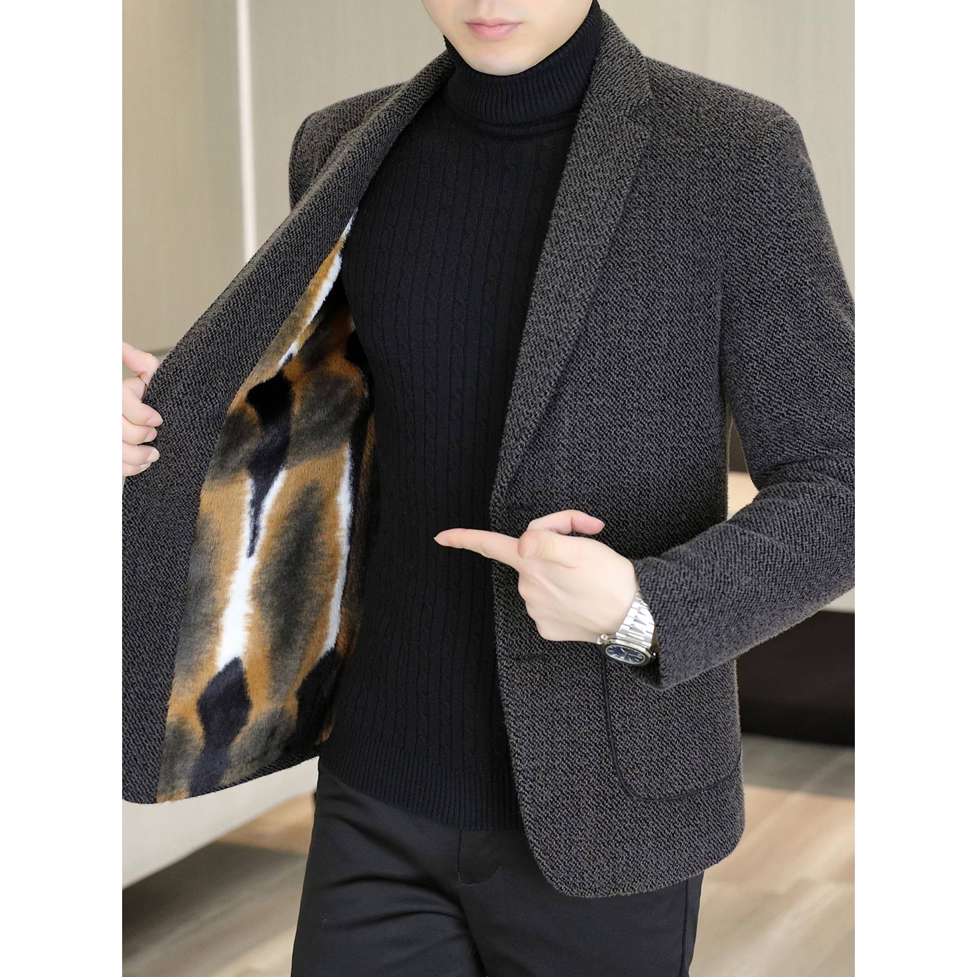 秋冬季加厚毛呢西装外套男韩版潮流呢子大衣男装高端痞帅加1111h