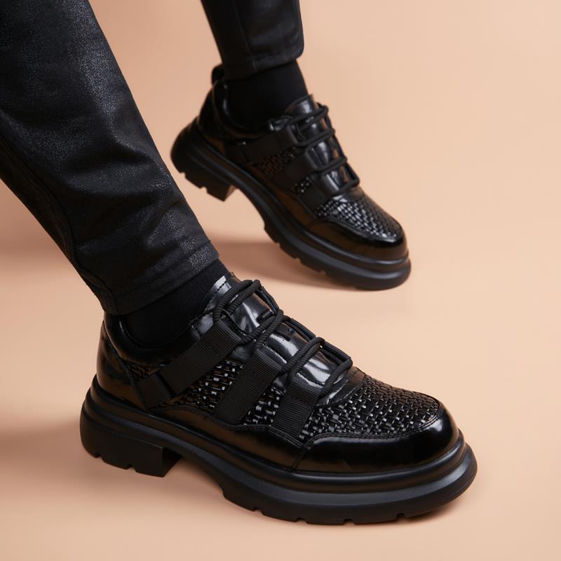 2025新款编织空心透气皮鞋男式秋冬透气厚底增高商务休闲鞋1212e
