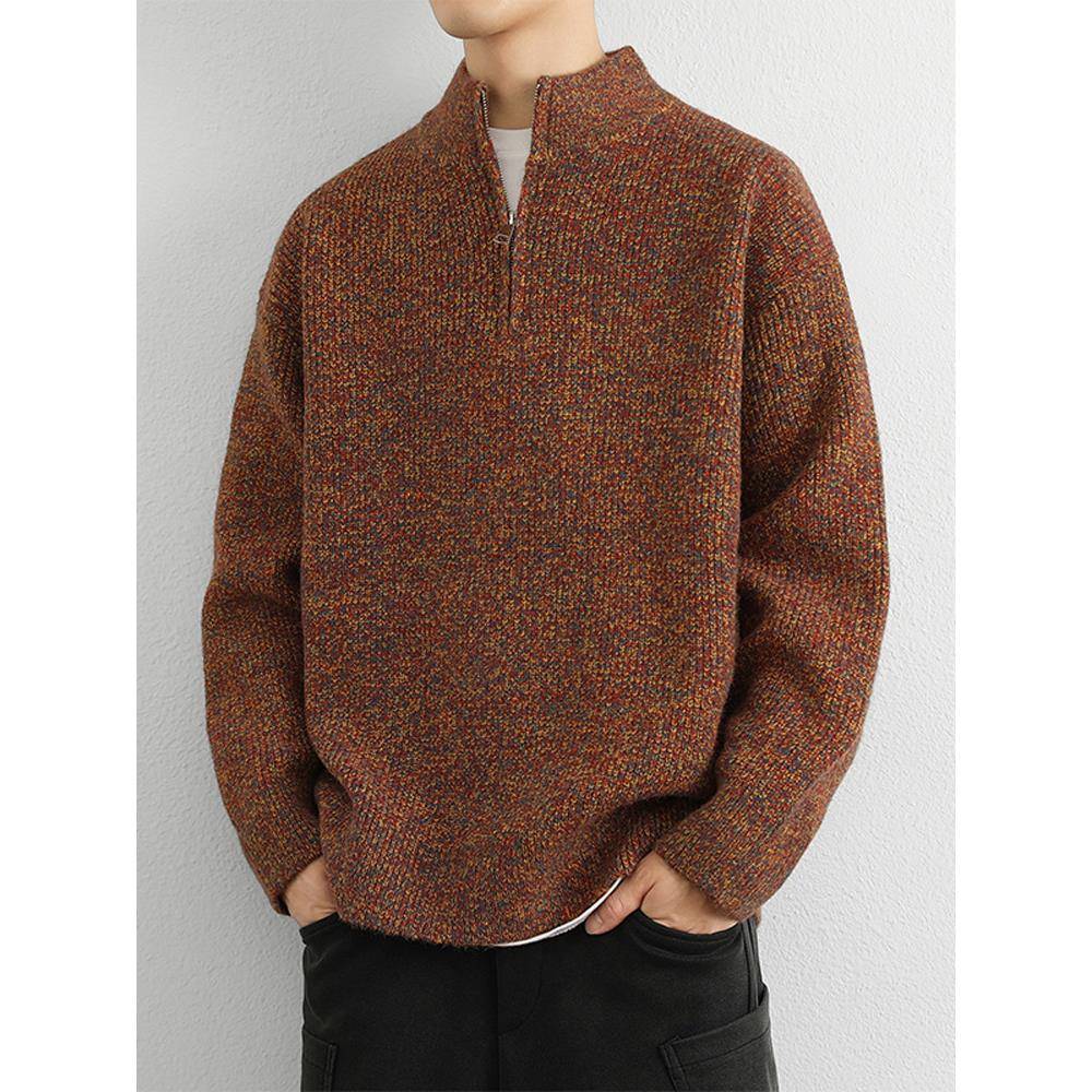 男士高领针织衫冬季新风格懒散风格宽松时尚品牌拉炼针织衫1105u