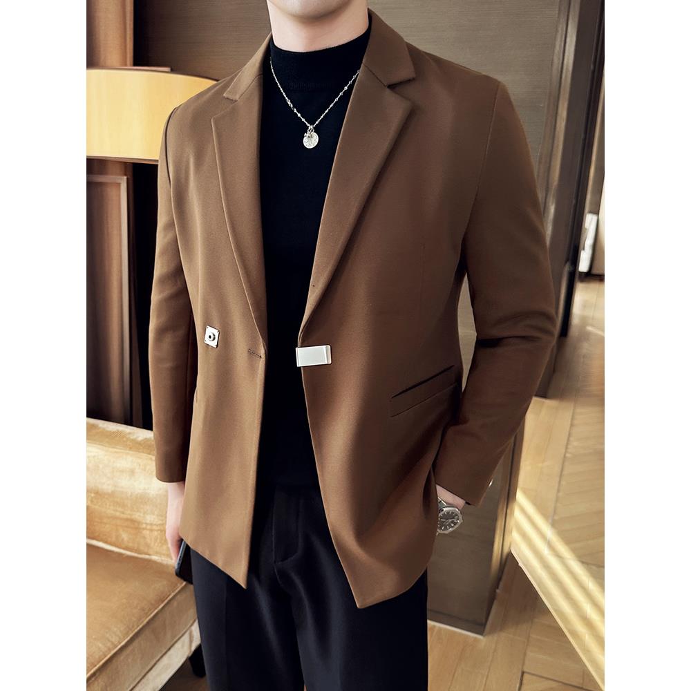 毛呢休闲西装外套男秋冬款2025新款单西英伦雅痞男装上衣修1115h