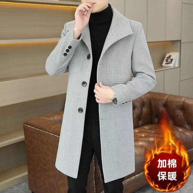 秋冬中长款毛呢大衣外套男士青年韩版痞帅呢子风衣加棉加厚1120e