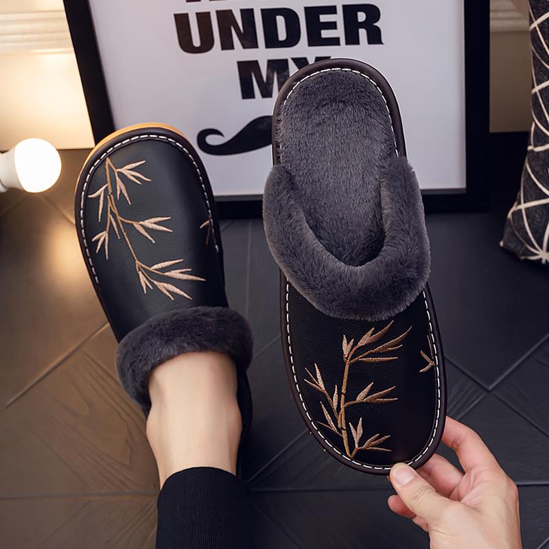 秋冬季男士新款刺绣家居拖鞋男女室内家用防滑居家静音拖鞋1114n