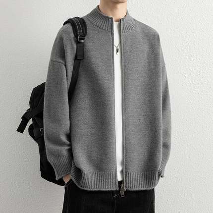 2025新款立领拉炼开衫毛衣外套男高级感潮牌秋季穿搭宽松针1215u