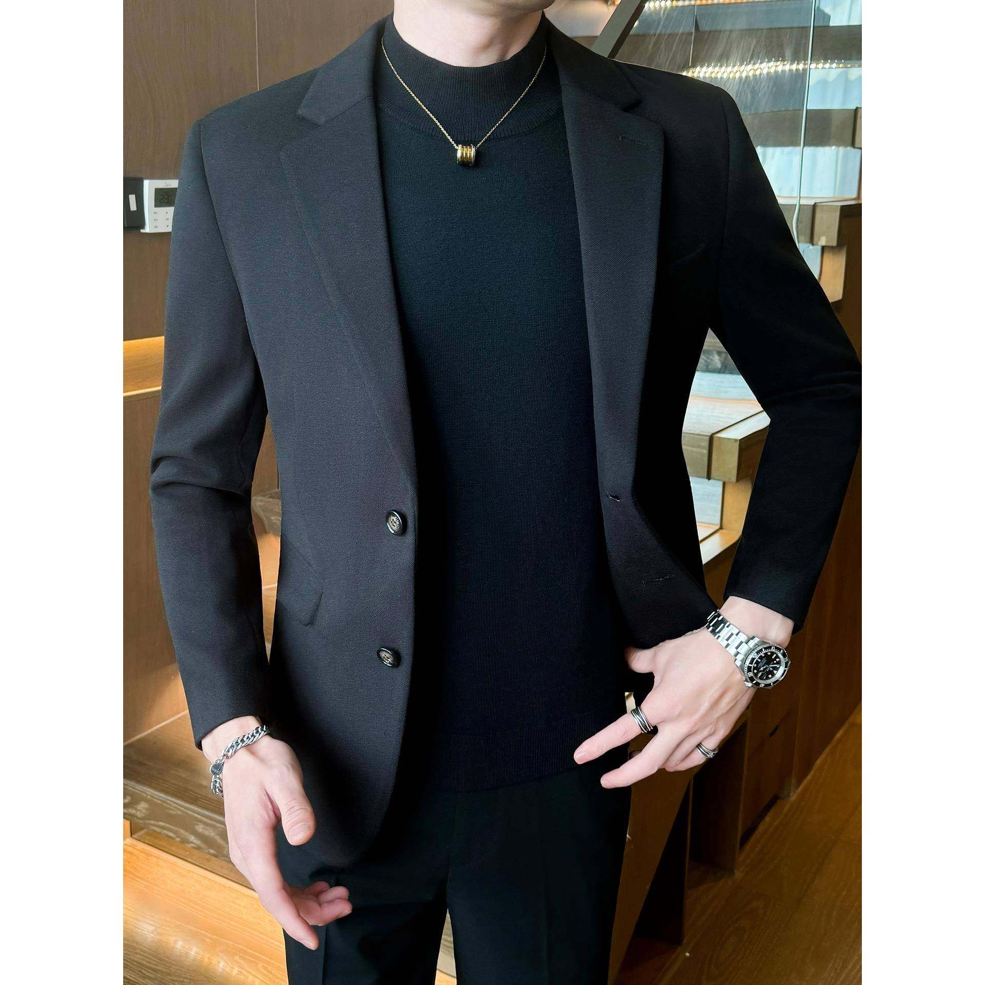 秋冬季新款单排扣色西装外套男感潮流修身商务单西服上衣1212n