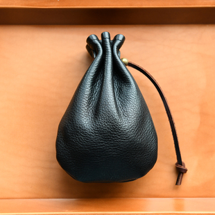 头层牛皮抽绳福袋纯牛皮零钱袋随身文玩核桃手串耳机收纳包真皮