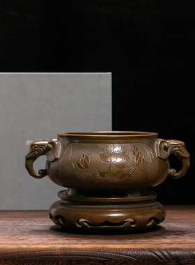 苏工铜炉名家胡庆松制紫铜象耳套炉手工复古室内熏香摆件收藏馈赠