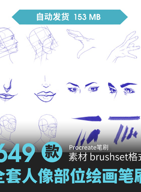 procreate笔刷人体脸面部五官睫毛眼睛鼻子眉毛辅助线人物厚涂