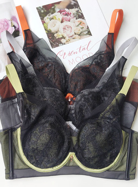 夏季新品1356清凉薄款BC杯无海绵黑色性感蕾丝硅胶内衣聚拢文胸罩