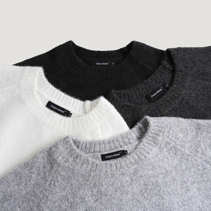 Oxycodone/澳洲进口美丽诺羊毛混纺软糯肌理感基础打底圆领毛衣