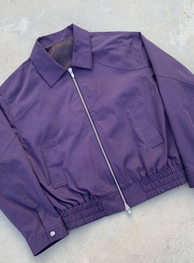 Oxycodone/高密度斜纹定染涤棉混纺特种绣短宽廓形拉链哈林顿夹克