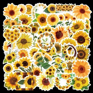 50张太阳花 饰 Sunflower向日葵手绘文艺贴纸笔记本水杯手机壳装