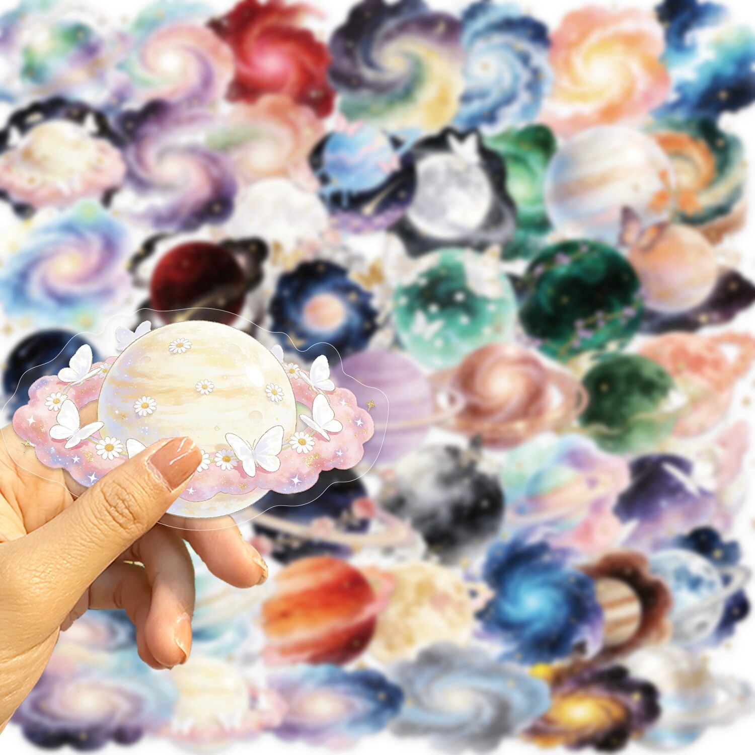50张梦幻银河星空PET透明手绘创意贴纸手笔记本手机水杯防水装饰