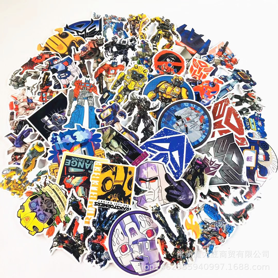 50张美漫变形金刚涂鸦贴行李箱笔记本手机滑板车PVC头盔汽车贴纸