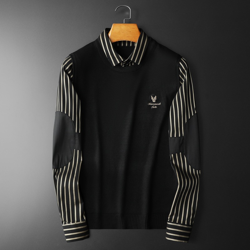 保罗正品ushi官方官网群豪痞帅男装美式男士假两件毛衣衬衫