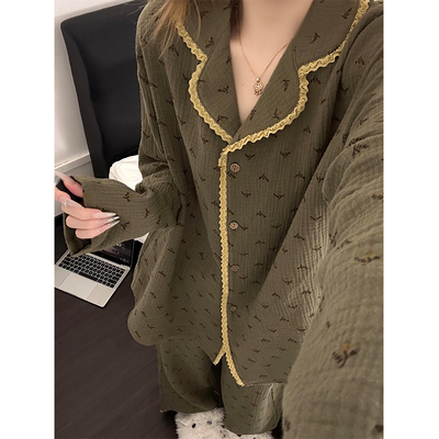小碎花甜美睡衣女春秋季长袖2025年新款慵懒风棉纱休闲家居服套装