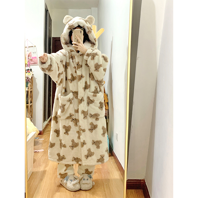 加厚加绒秋冬保暖珊瑚绒睡衣