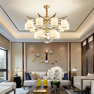 全铜吊灯新中式风格高档大气复古别墅客厅卧室超亮餐厅灯具珐琅彩
