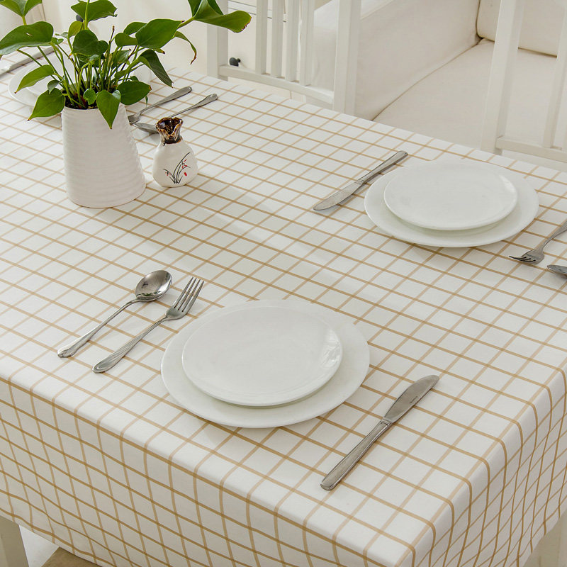 简约小清新蓝粉浅色格子桌布纯棉麻布艺餐桌布台布茶几盖布圆桌