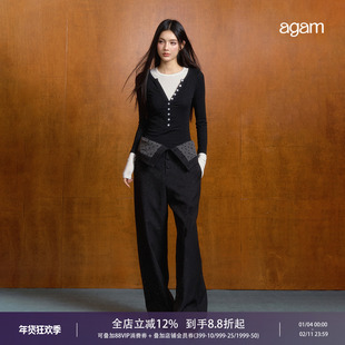 AGAM 设计感假两件撞色修身显瘦短款裙子加厚打底内搭连衣裙冬季