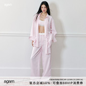 休闲套装 AGAM 休闲阔腿长裤 宽松条纹衬衫 假两件吊带背心