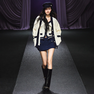 AGAM 软糯亲肤小香风撞色针织开衫女套装宽松高级感V领背心两件套