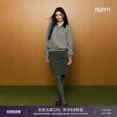 韩系灰色蝴蝶结半身裙