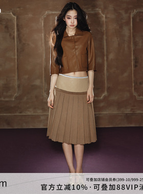 AGAM Miu系松弛短款皮夹克A型七分袖设计知识分子风百搭外套女