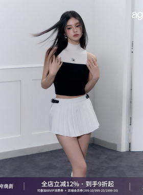 AGAM原创设计小众高级感辣妹高腰纯白色立体百褶半身裙子2023新品