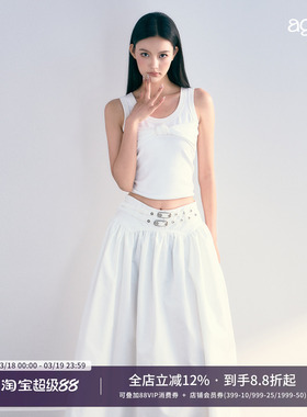 AGAM原创设计黑白扭结交叉圆领背心后腰镂空修身辣妹百搭无袖上衣